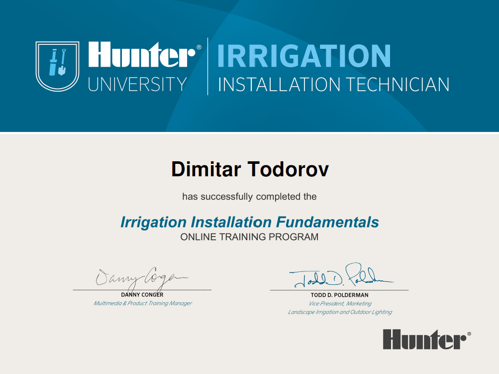 Hunter University Installation Technician Certificate